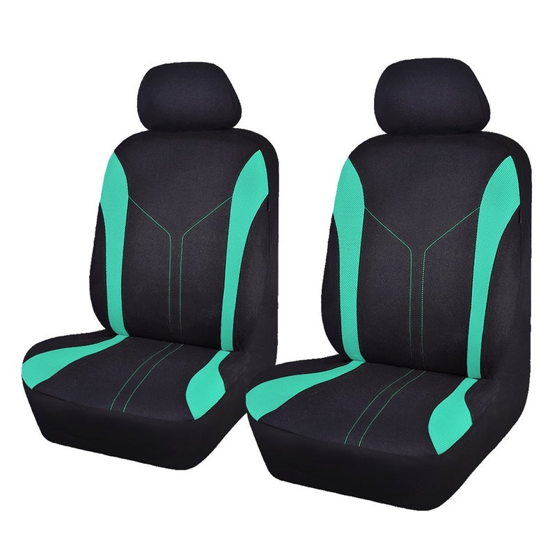Flying Banner Car Seat Covers 2 Front Seats Mesh Fabric Splicing Polyester Cover Black with Green Color - Image 1